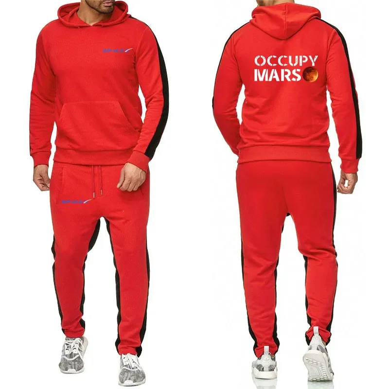 Новинка 2024 года, весенне-осенний повседневный пуловер SpaceX Harajuku, Удобные спортивные брюки, комплект из 2 предметов, костюм