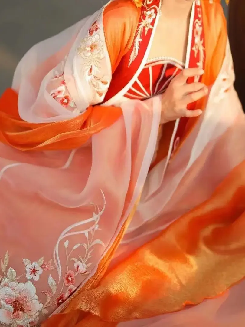 Оранжевый Женский повседневный костюм Hanfu в китайском стиле, юбка Хэзи, карнавальный костюм династии Тан, китайская традиционная одежда