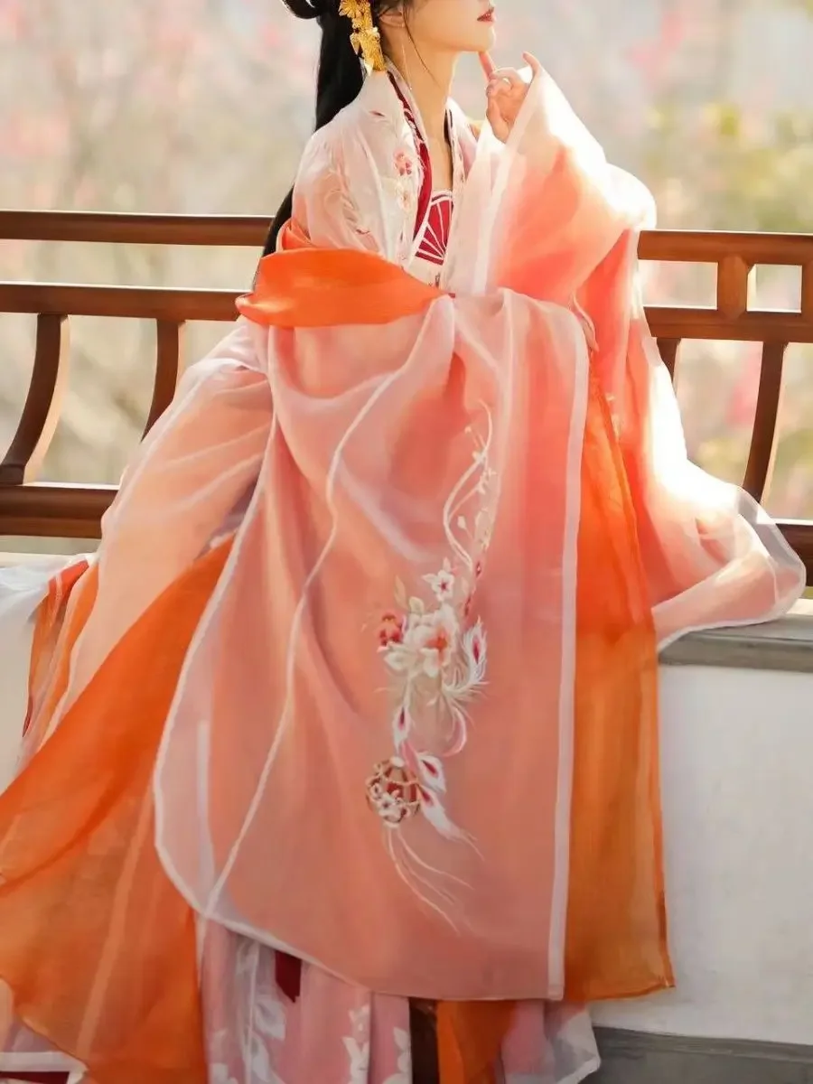 Оранжевый Женский повседневный костюм Hanfu в китайском стиле, юбка Хэзи, карнавальный костюм династии Тан, китайская традиционная одежда