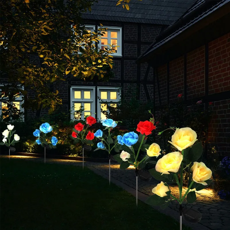 Открытый Солнечный Цветок Розы Огни Водонепроницаемый 7 Цветов Изменение Садовые Фонари Гирлянда Лампа Открытый Сад Домашний Декор Цветы Свет