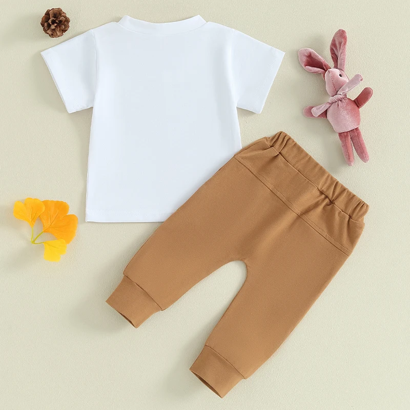 Пасхальный наряд для маленьких мальчиков, футболка с кроликом с коротким рукавом и повседневные брюки, комплект летней одежды из 2 предметов