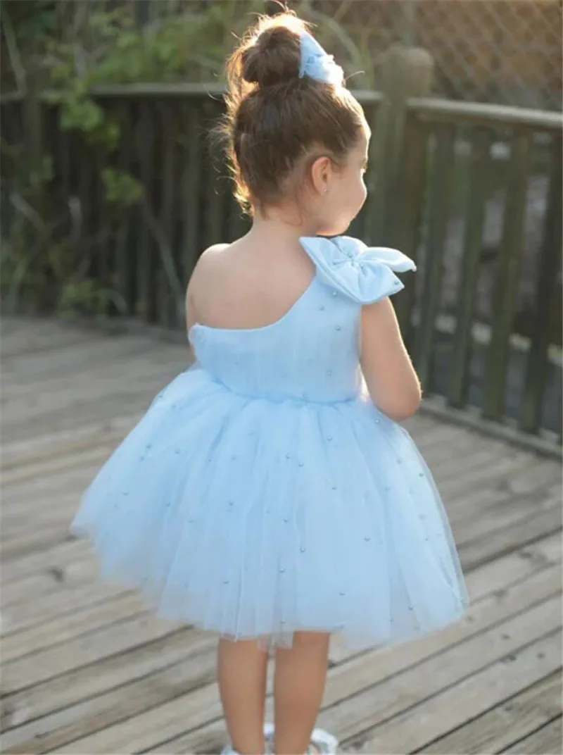 Прекрасное платье на день рождения для девочек с милым бантом, детское тюлевое короткое платье принцессы, платья с цветочным узором для девочек на свадьбу