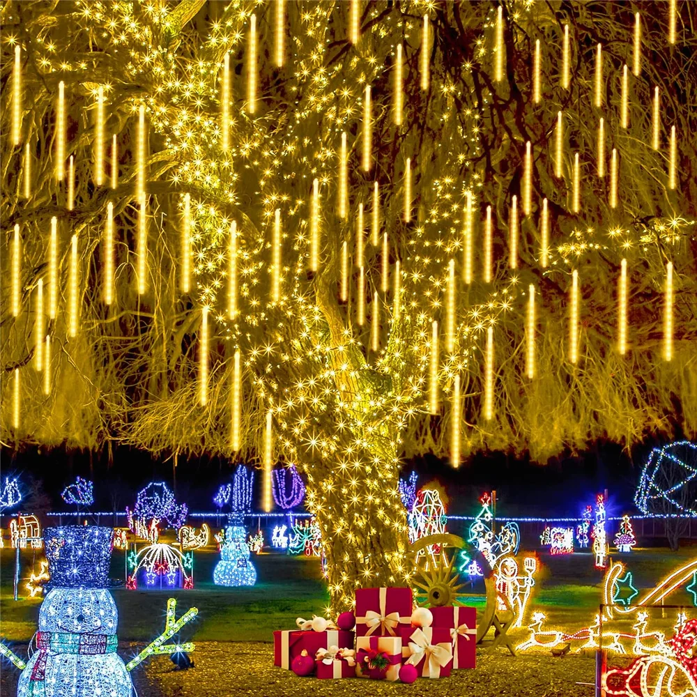 Солнечный метеоритный дождь, дождевые фонари, 8 трубчатых 96/144 светодиодов, светодиодный гирляндный светильник для рождественской елки, украшения свадебной вечеринки