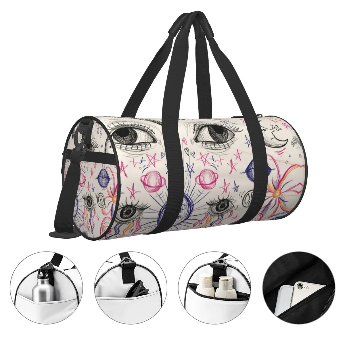 Спортивные сумки Trippy Eyes Doodles, художественная большая спортивная сумка, уличная сумка для пары, тренировочная винтажная сумка для фитнеса